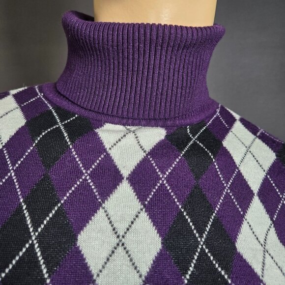 Y2K Purple Argyle Sweater Size L Cap Sleeve Fitted Office Siren Academia Preppy - Picture 2 of 11